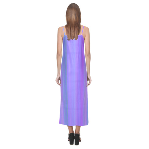 Purple Stripes V-Neck Open Fork Long Dress(Model D18)