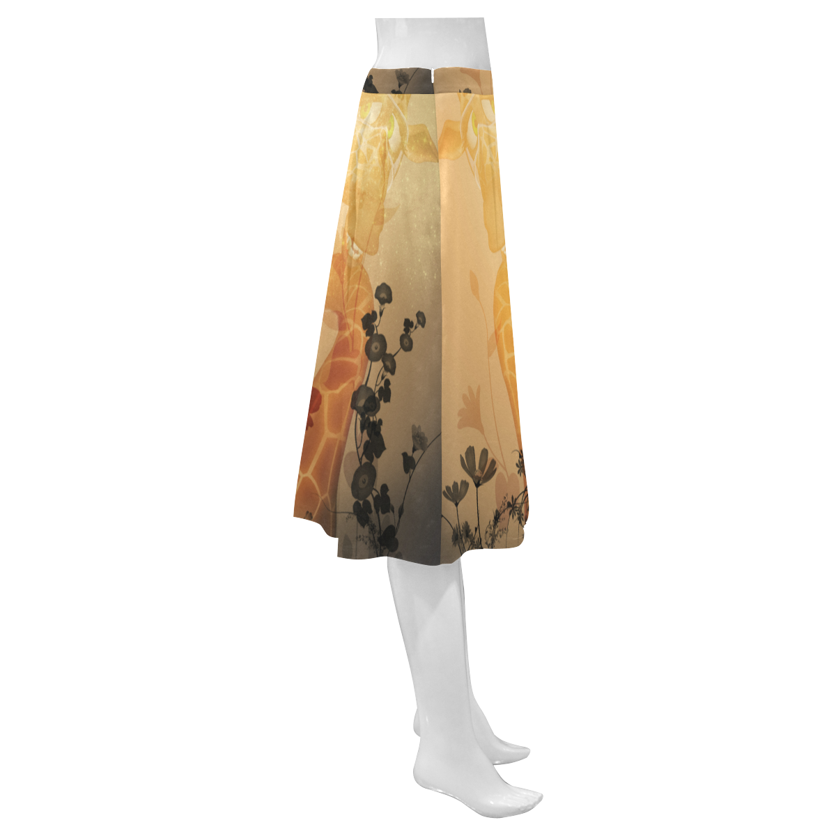 Funny, sweet giraffe Mnemosyne Women's Crepe Skirt (Model D16)