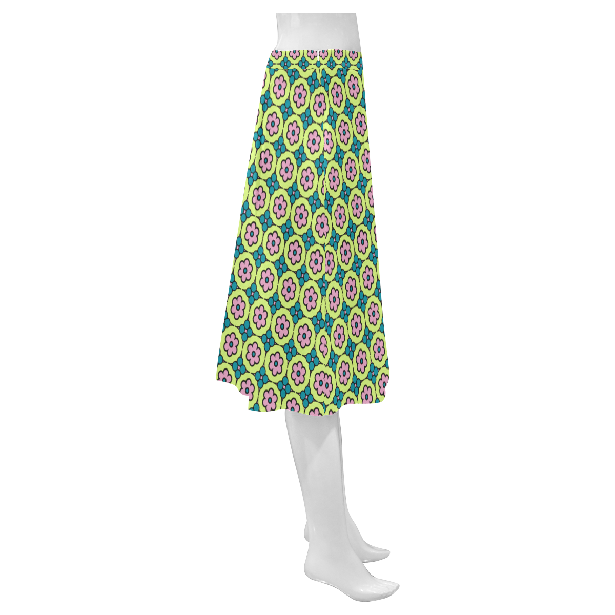 Retro Flower Power Mnemosyne Women's Crepe Skirt (Model D16)