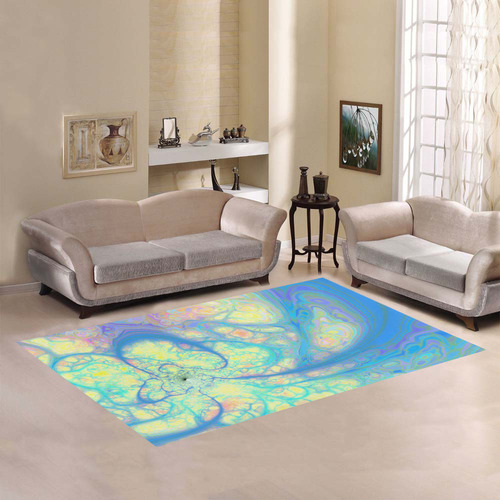 Blue Angel, Abstract Cosmic Azure Lemon Area Rug7'x5'