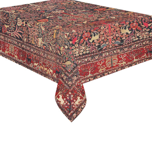 Vintage Persian Rug Nature Animals Cotton Linen Tablecloth 60"x 84"