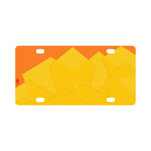 Yellow Abstract Octogonlal Flowers Classic License Plate