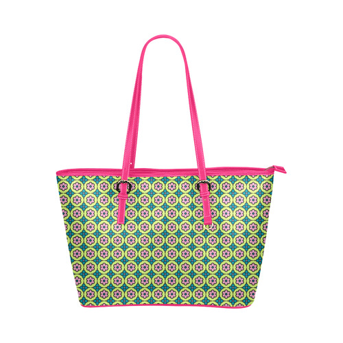 Retro Flower Power Leather Tote Bag/Small (Model 1651)