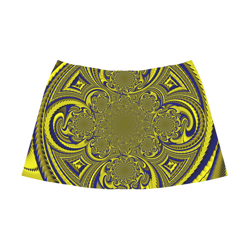 Blue Gold Ornamental Blossom Mnemosyne Women's Crepe Skirt (Model D16)