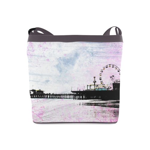 Pink Grunge Santa Monica Pier Crossbody Bags (Model 1613)