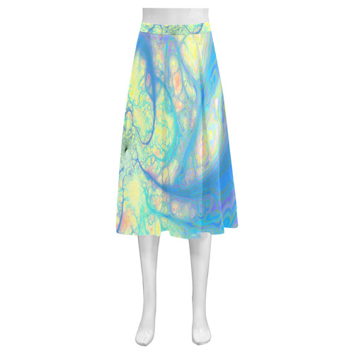 Blue Angel, Abstract Cosmic Azure Lemon Mnemosyne Women's Crepe Skirt (Model D16)