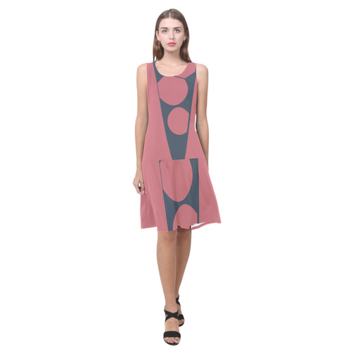 pink and blue abstract Sleeveless Splicing Shift Dress(Model D17)