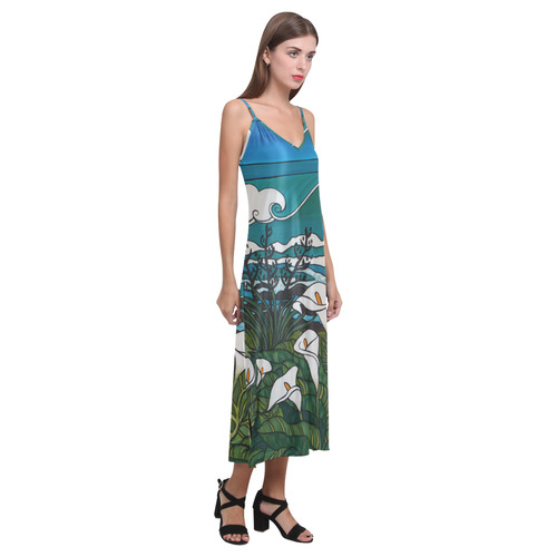 "Beyond The Lily Field" V-Neck Open Fork Long Dress(Model D18)