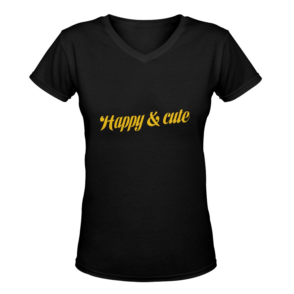 Happy and cute yellow and black designers T-Shirt black and deep Pink edition : New in eshop! 2016 o Women's Deep V-neck T-shirt (Model T19)