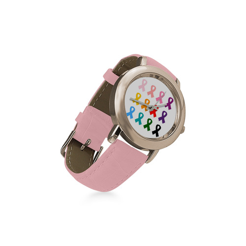 Original designers watches with Rainbow Anti-cancer hand drawn Art Women's Rose Gold Leather Strap Watch(Model 201)