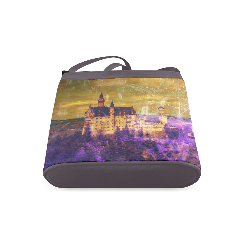 Yellow Purple Neuschwanstein Castle Crossbody Bags (Model 1613)