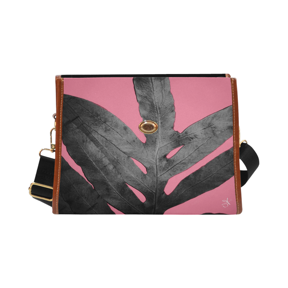 Pink Fern Waterproof Canvas Bag/All Over Print (Model 1641)