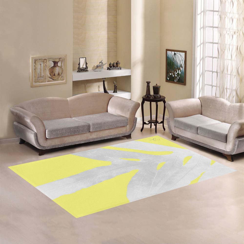 pink nature inverted pale yellow Lemon Area Rug7'x5'