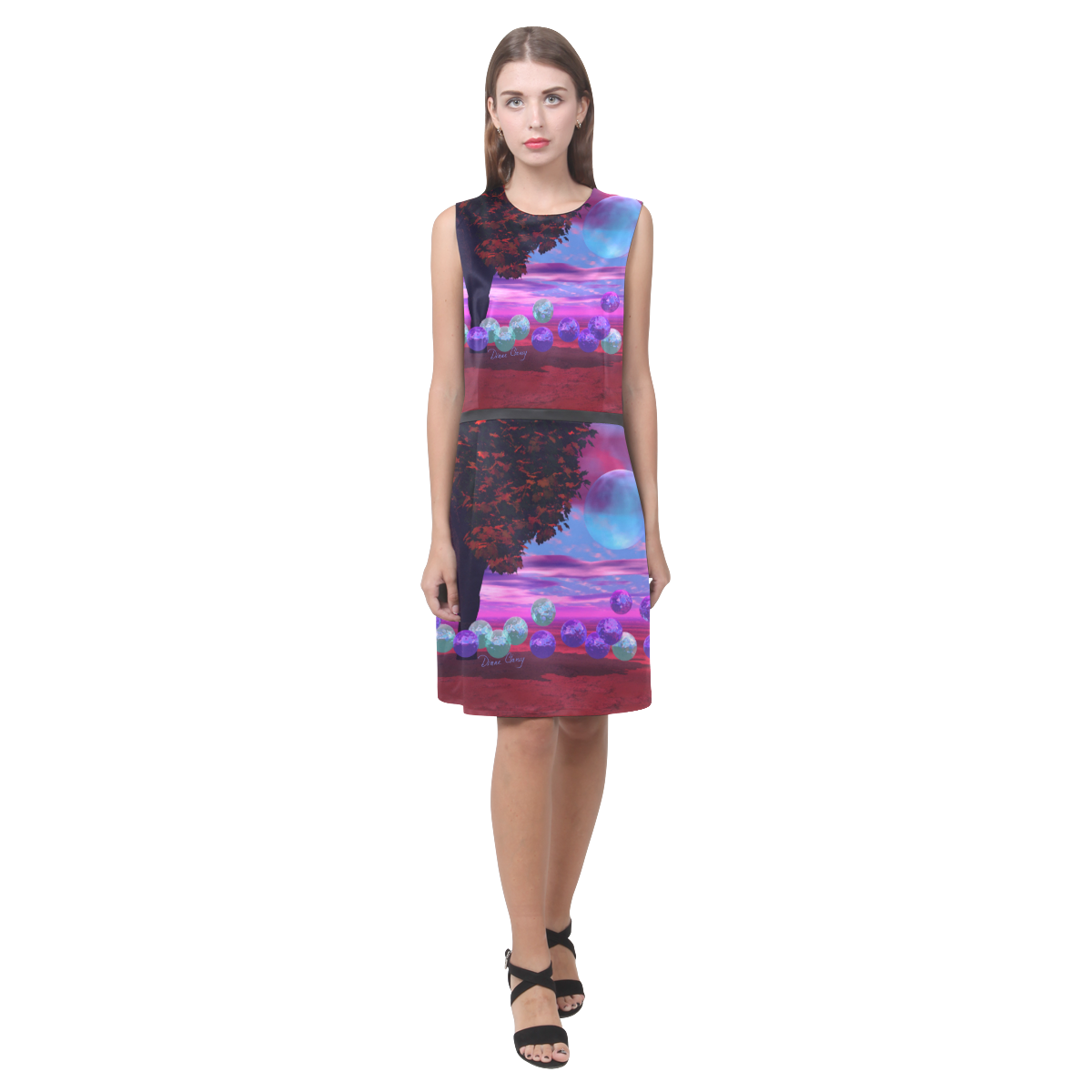Bubble Garden, Abstract Rose  Azure Wisdom Eos Women's Sleeveless Dress (Model D01)