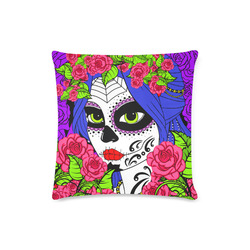 sugar skull pink roses Custom Zippered Pillow Case 16"x16"(Twin Sides)