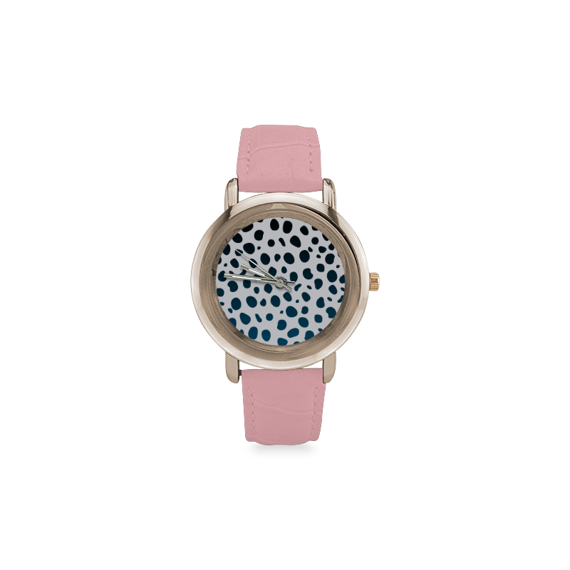 Leopard Watches : Pink and Black designers Edition : Original art series 2016 Women's Rose Gold Leather Strap Watch(Model 201)