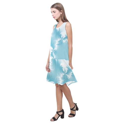 Twisted Blue Pearl Sleeveless Splicing Shift Dress(Model D17)