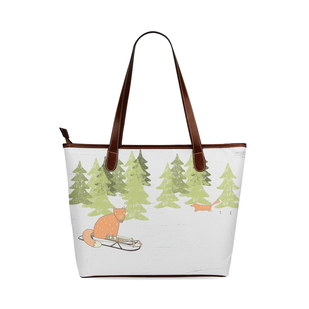 Fox Foxes animal winter snow- Illustration Shoulder Tote Bag (Model 1646)