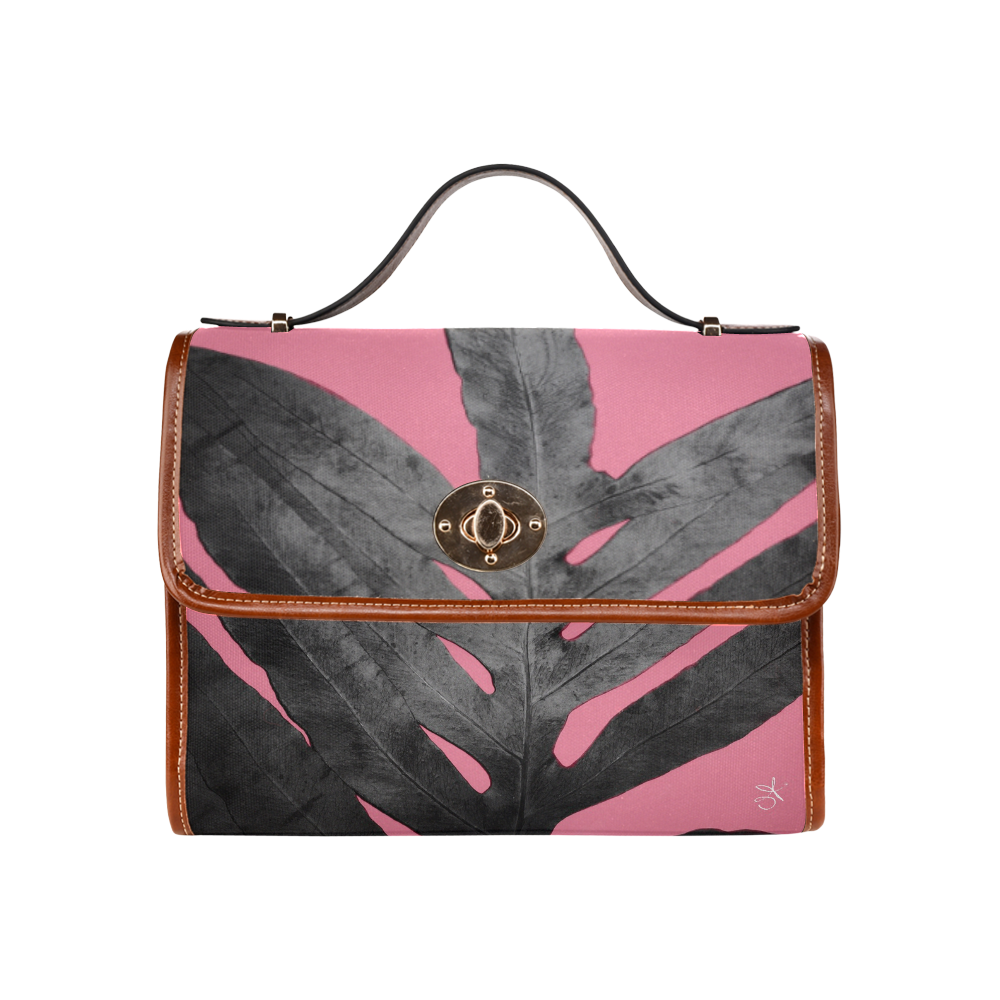 Pink Fern Waterproof Canvas Bag/All Over Print (Model 1641)