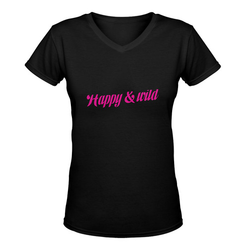 Happy and Wild designers T-Shirt black and deep Pink edition : New in eshop! 2016 offer Women's Deep V-neck T-shirt (Model T19)