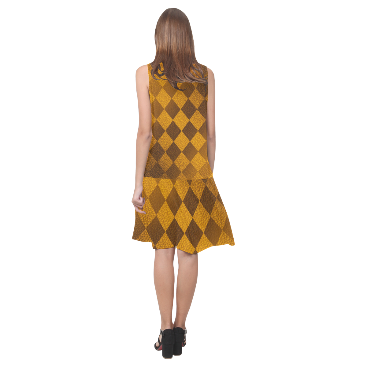 Thanksgiving Earthtone Square Sleeveless Splicing Shift Dress(Model D17)