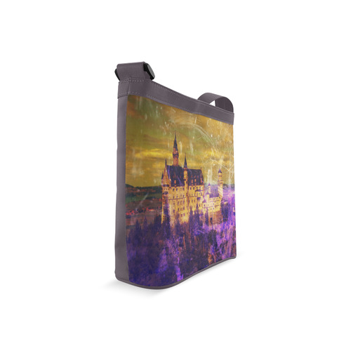 Yellow Purple Neuschwanstein Castle Crossbody Bags (Model 1613)