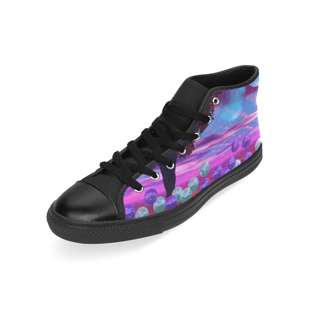 Bubble Garden, Abstract Rose  Azure Wisdom High Top Canvas Women's Shoes/Large Size (Model 017)