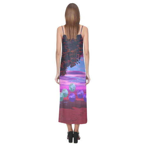 Bubble Garden, Abstract Rose  Azure Wisdom V-Neck Open Fork Long Dress(Model D18)