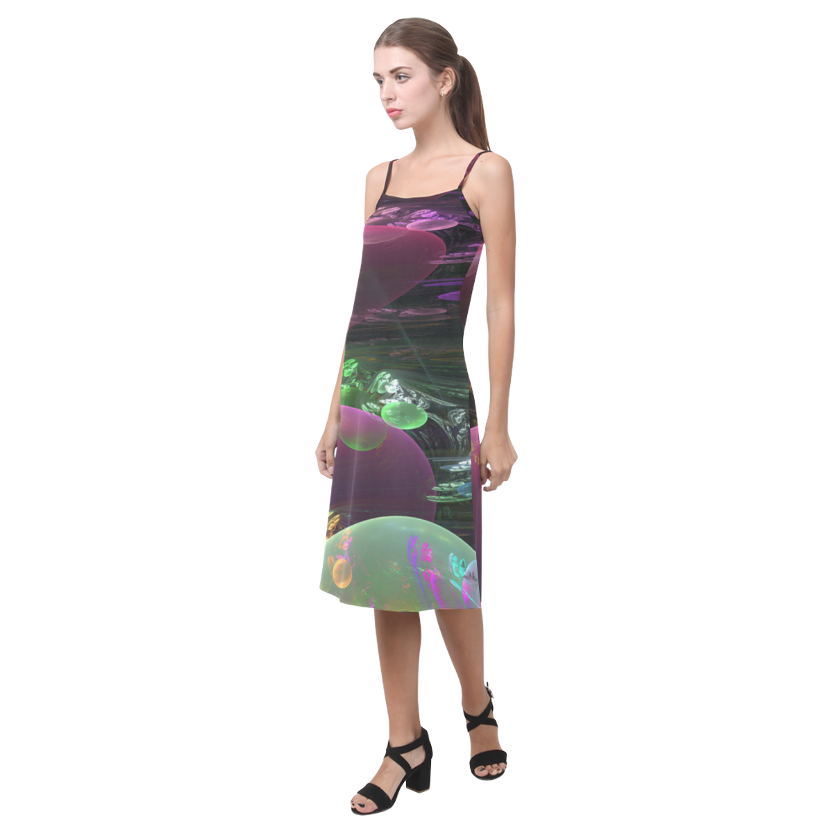 Creation of the Rainbow Galaxy, Abstract Rainbow Alcestis Slip Dress (Model D05)
