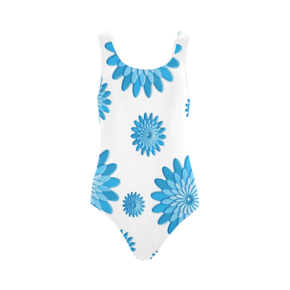 blue flowers Vest One Piece Swimsuit (Model S04)