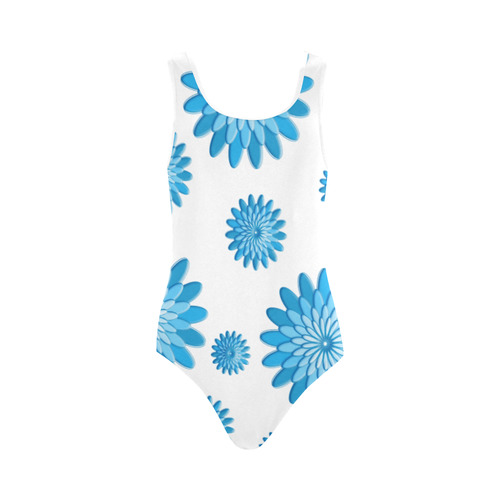 blue flowers Vest One Piece Swimsuit (Model S04)