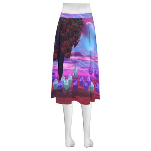 Bubble Garden, Abstract Rose  Azure Wisdom Mnemosyne Women's Crepe Skirt (Model D16)