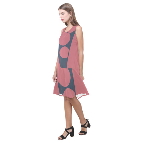 pink and blue abstract Sleeveless Splicing Shift Dress(Model D17)