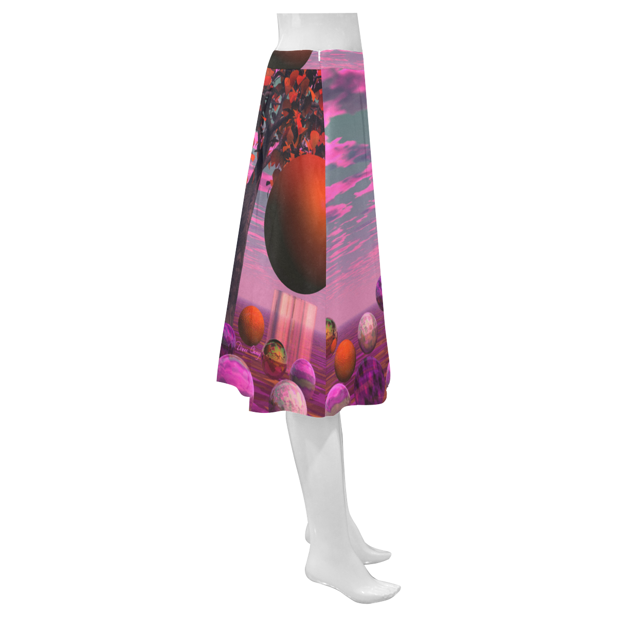 Bittersweet Opinion, Abstract Raspberry Maple Tree Mnemosyne Women's Crepe Skirt (Model D16)