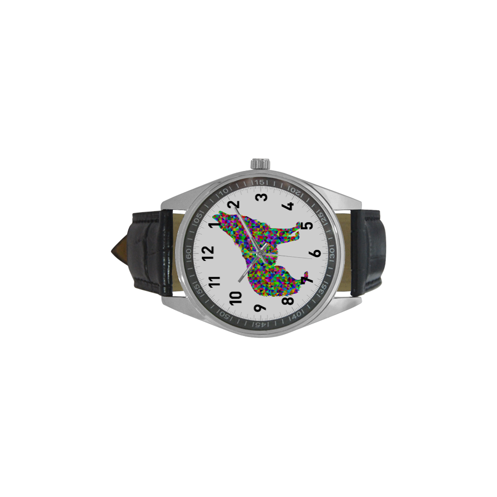 Abstract Triangle Wolf Men's Casual Leather Strap Watch(Model 211)