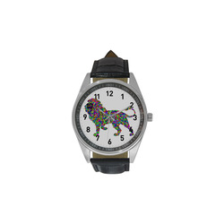 Abstract Triangle Lion Men's Casual Leather Strap Watch(Model 211)