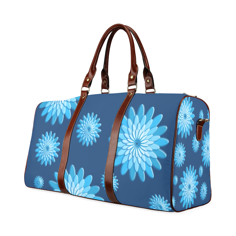 blue flowers Waterproof Travel Bag/Large (Model 1639)