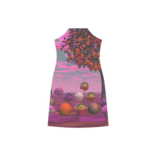 Bittersweet Opinion, Abstract Raspberry Maple Tree V-Neck Open Fork Long Dress(Model D18)