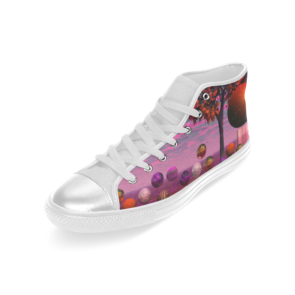 Bittersweet Opinion, Abstract Raspberry Maple Tree High Top Canvas Women's Shoes/Large Size (Model 017)