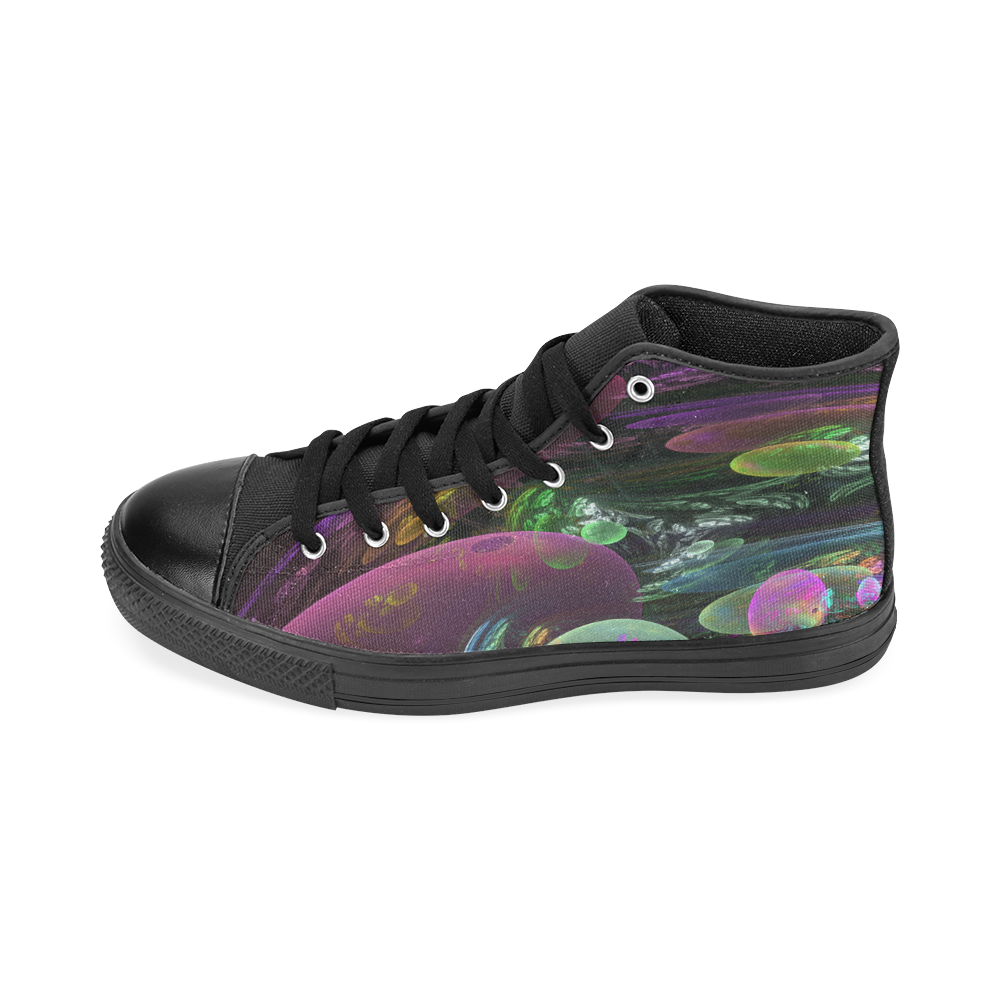 Creation of the Rainbow Galaxy, Abstract Rainbow High Top Canvas Women's Shoes/Large Size (Model 017)