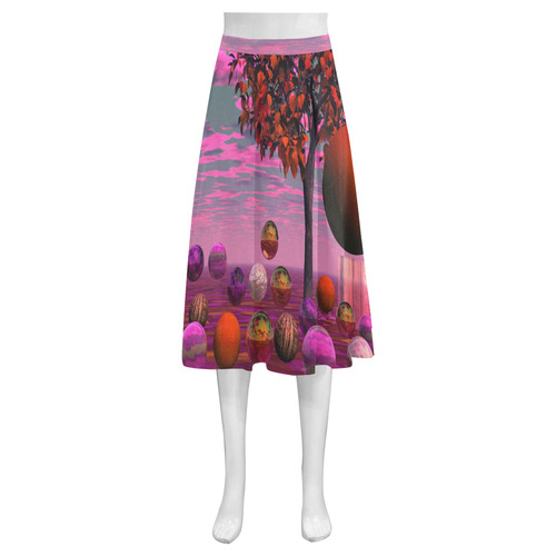 Bittersweet Opinion, Abstract Raspberry Maple Tree Mnemosyne Women's Crepe Skirt (Model D16)