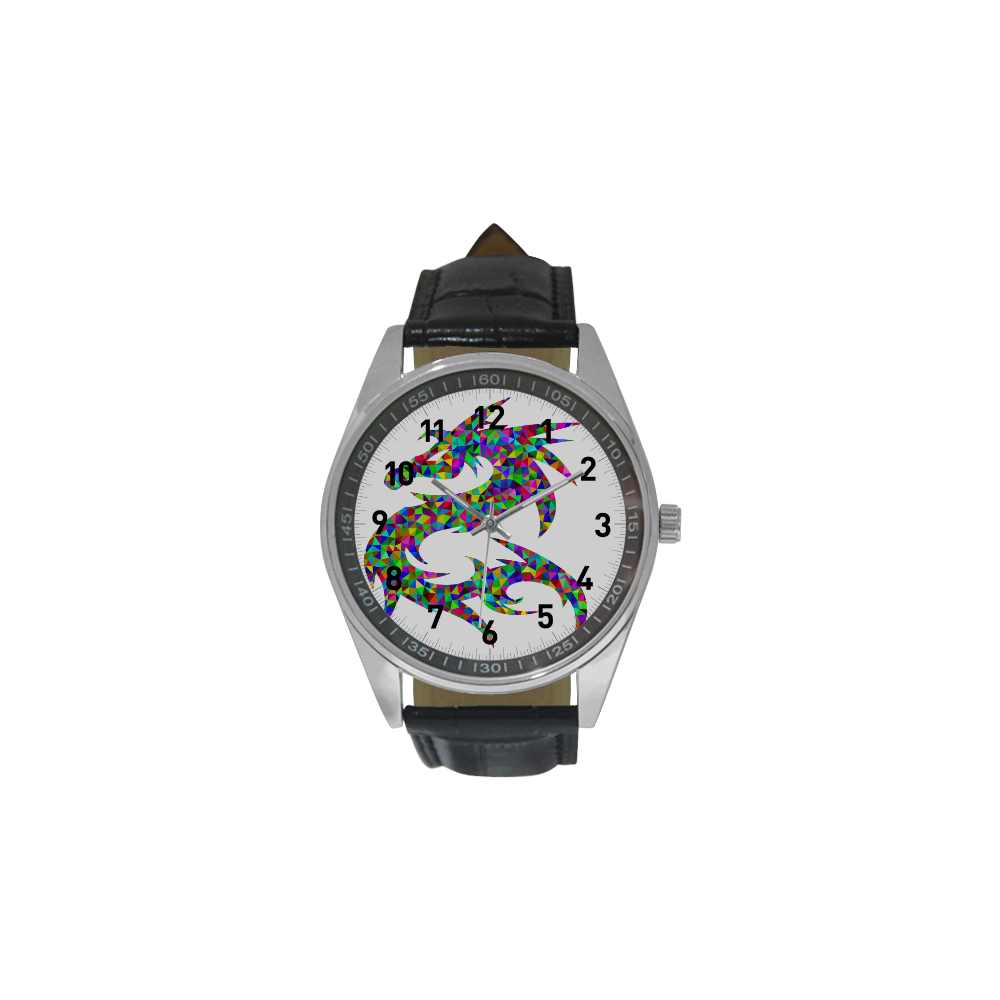 Abstract Triangle Dragon Men's Casual Leather Strap Watch(Model 211)
