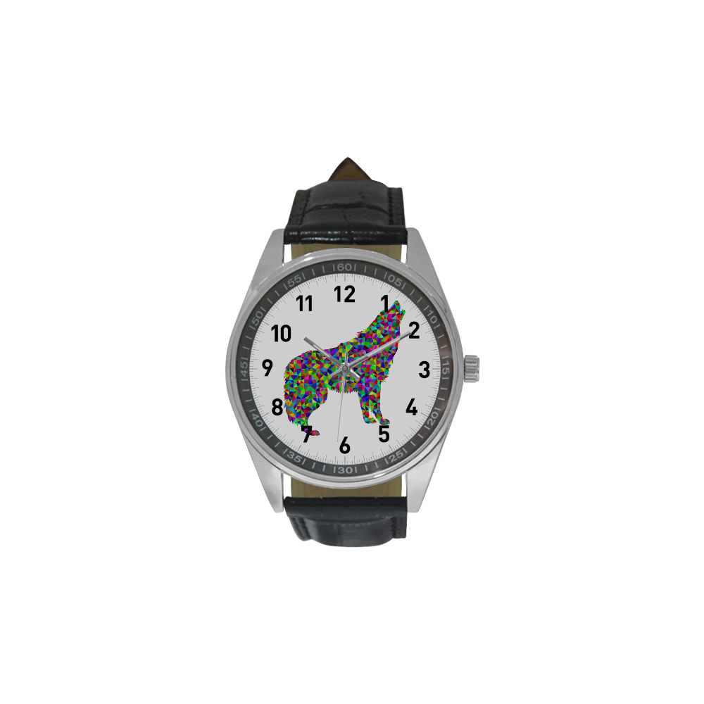 Abstract Triangle Wolf Men's Casual Leather Strap Watch(Model 211)