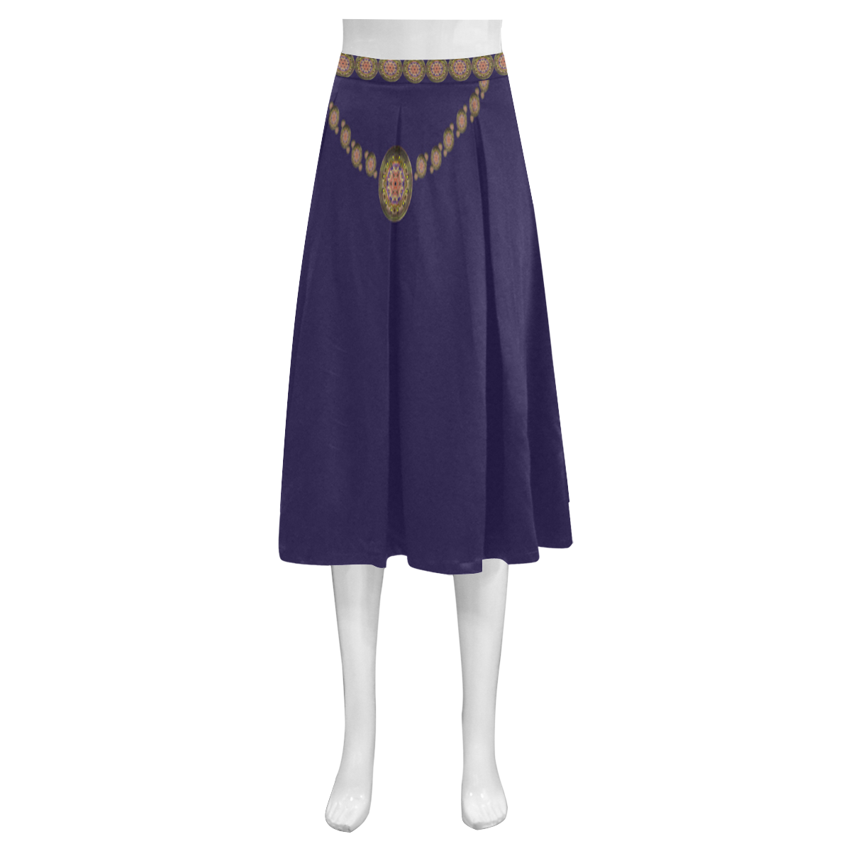 K107 Bronze / Golden Medallion Shield Mnemosyne Women's Crepe Skirt (Model D16)