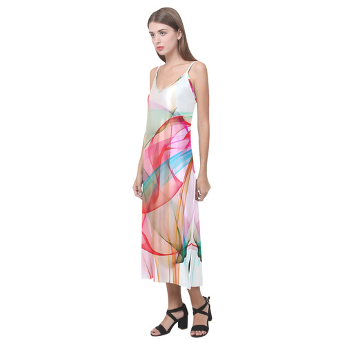 Sound of colors by Nico Bielow V-Neck Open Fork Long Dress(Model D18)