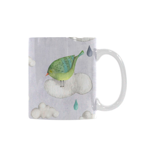 Birds bird animal cloud rain - cute watercolor Illustration White Mug(11OZ)