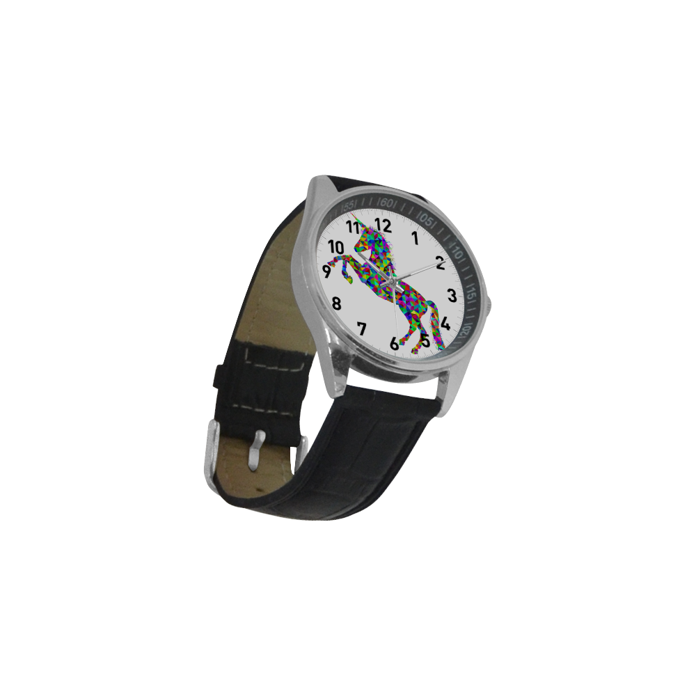 Abstract Triangle Unicorn Men's Casual Leather Strap Watch(Model 211)