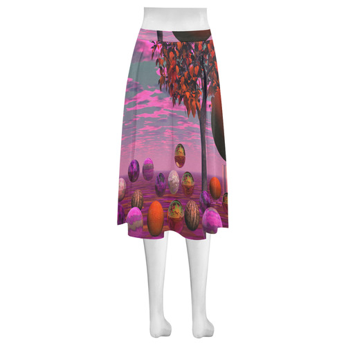 Bittersweet Opinion, Abstract Raspberry Maple Tree Mnemosyne Women's Crepe Skirt (Model D16)