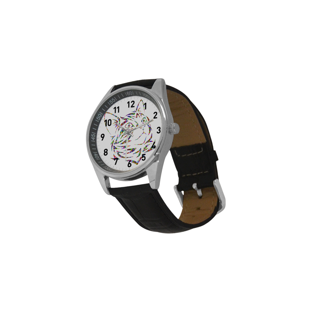 Abstract Triangle Cat Men's Casual Leather Strap Watch(Model 211)
