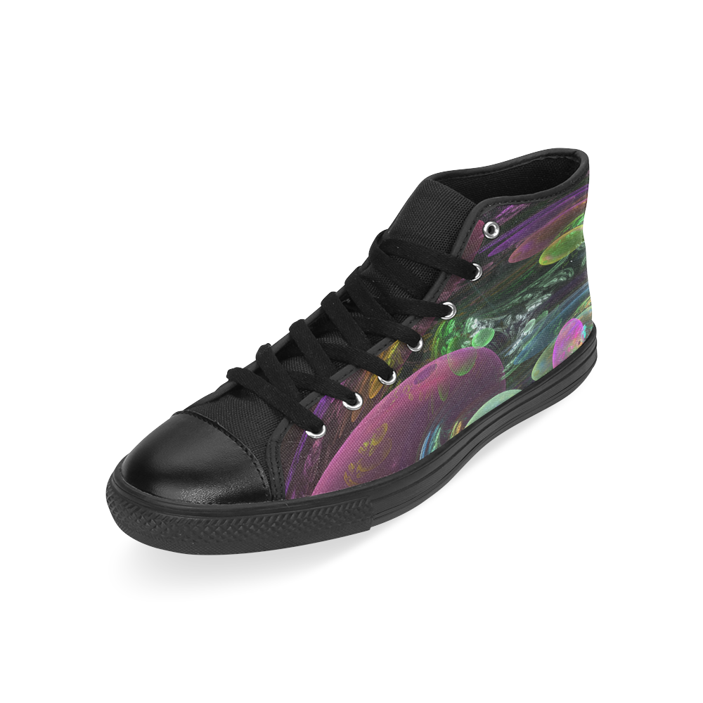 Creation of the Rainbow Galaxy, Abstract Rainbow High Top Canvas Women's Shoes/Large Size (Model 017)
